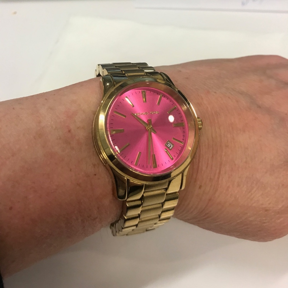 Michael Kors Gold Watch with Hot Pink Face